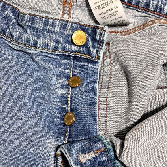 Y2K Levi Strauss Distressed Jeans Size 13 Button Fly Stretch Low Rise Slim Boot - Picture 5 of 14